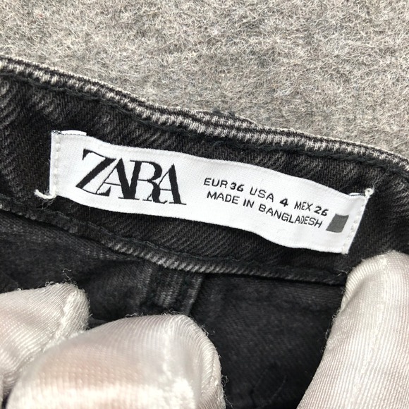 Zara High Rise Denim Jean Shorts Womens 4 Black Cutoff Frayed Cotton Charcoal - Picture 3 of 11